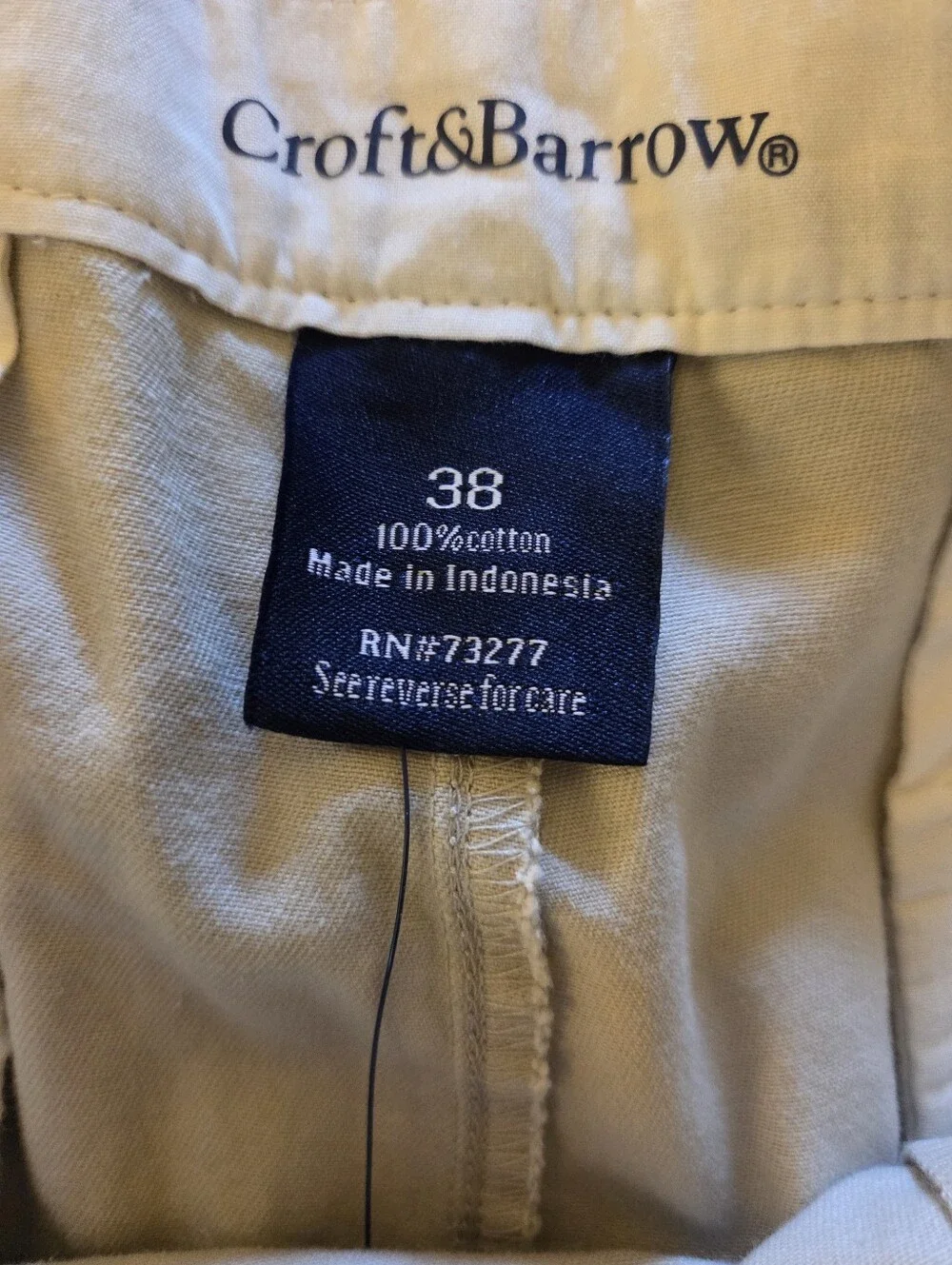 Croft&Barrow Lot/2 Cotton Shorts LtBeige/Khaki Flat Front Flex Waist Size 38 NWT